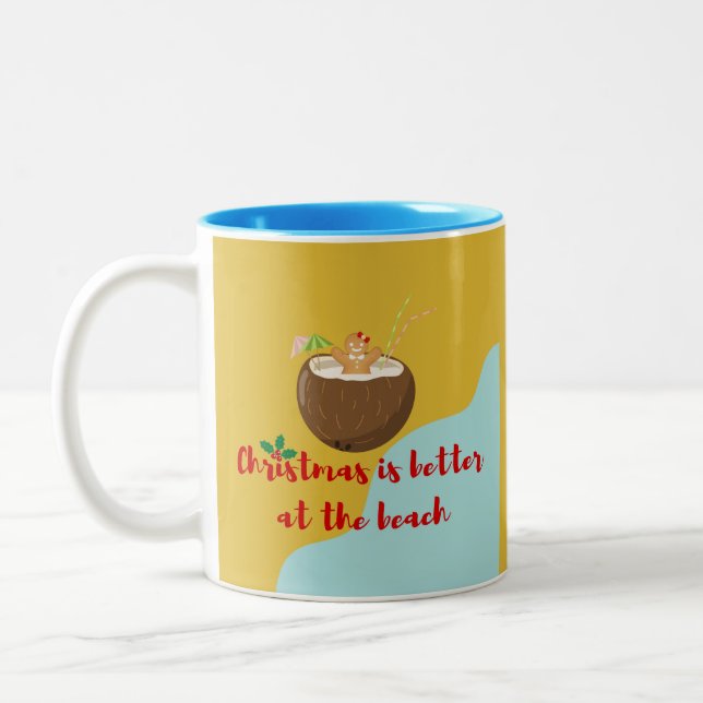  Beach Christmas Cookie Two-Tone Coffee Mug (Left)