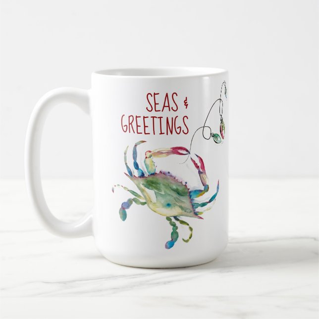 Beach Christmas Crab Coffee Mugs (Left)