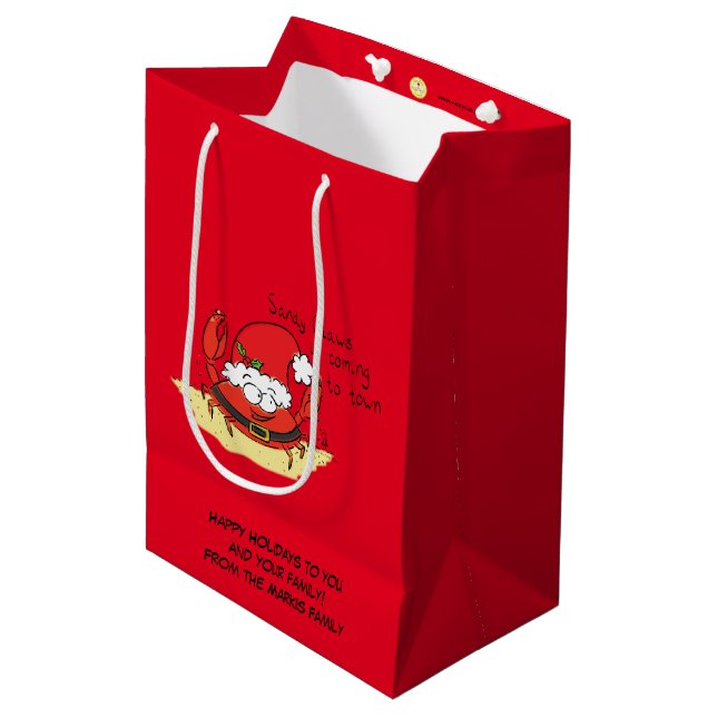 Beach Christmas Crab Medium Gift Bag (Front Angled)