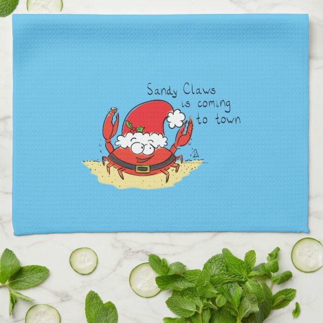 Beach Christmas Crab Tea Towel (Folded)