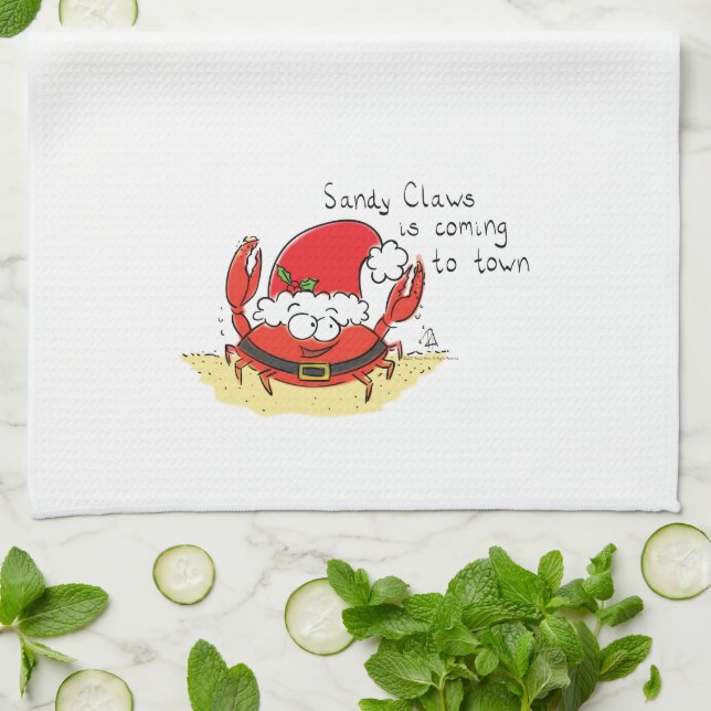 Beach Christmas Crab Tea Towel (Folded)