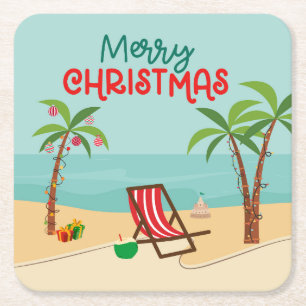  Beach Christmas Festive Square Paper Coaster