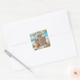 Beach Christmas Gift With Starfish Square Sticker