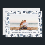 Beach Christmas Holidays Nautical Landscape Photo Holiday Card<br><div class="desc">Beach Christmas photo cards. Tropical seashells,  starfish,  crab,  sand dollars,  seahorse pattern in blue.</div>