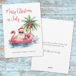 Beach Christmas In July Holiday Card<br><div class="desc">Get into the holiday spirit with this unique Christmas card featuring a relaxed Santa Claus in sunglasses lounging in a pink flamingo floaty in the ocean. Merry Christmas in July is playfully displayed at the top, setting the tone for a sunny, off-season celebration. Perfect for sending beachy holiday wishes, this...</div>