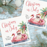 Beach Christmas In July Napkin<br><div class="desc">Celebrate the season with this festive and playful party napkin, perfect for a sunny Christmas in July gathering. The design features a laid-back Santa Claus in sunglasses lounging in a pink flamingo floaty, surrounded by ocean waves and tropical vibes—bringing a cheerful twist to your warm-weather celebration. "Christmas In July" is...</div>