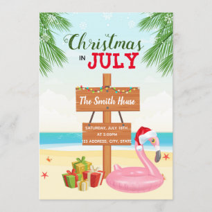 Beach christmas in july party invitation