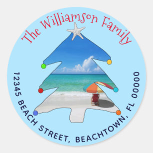 Beach Christmas Lights Starfish Return Address  Classic Round Sticker