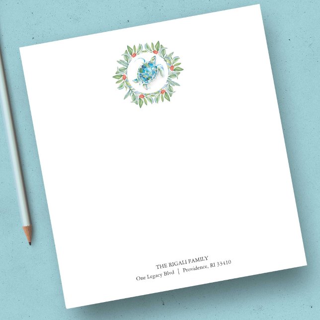 Beach Christmas Notepads Watercolor Sea Turtle (Order bulk Christmas notepads with watercolor sea turtle & personalized text by Victoria Grigaliunas)