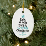 Beach Christmas Ornament<br><div class="desc">Fun and modern beach Christmas ornament features hand-lettered typography "Have a very merry beachy Christmas." Personalise with your and family name and year.</div>