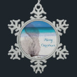 Beach Christmas Ornaments Pewter Coral<br><div class="desc">Beach Christmas ornaments - pewter Christmas ornaments in a shape of snowflake with coral and customisable text Merry Christmas</div>