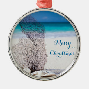 Beach Christmas Ornaments Round Metal Coral