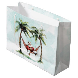 Beach Christmas Palm Tree Santa Hammock Tropical Large Gift Bag