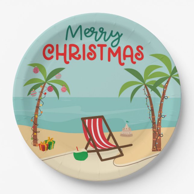 Beach Christmas Paper Plate (Front)