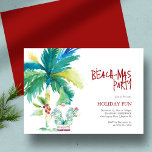 Beach Christmas Party Watercolor Palm Tree Santa Invitation<br><div class="desc">A cute beach Christmas invitations feature a watercolor palm tree with a Santa Clause in a Hawaiian shirt holding a gift. The words "Beachmas Party" are set in fun hand lettered type. A charming choice for a tropical themed holiday party. Unique watercolor art and design by Victoria Grigaliunas of Do...</div>