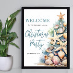 Beach Christmas Party Welcome Poster<br><div class="desc">Welcome guests to your holiday gathering with this festive and beachy Christmas party welcome sign. The design features a large Christmas tree on the right made of beach shells, starfish, and coral, bringing a fun coastal touch to your celebration. The tree's soft green, tan, and coral-red details pair perfectly with...</div>