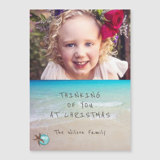 Beach Christmas Photo Magnetic Card (Front)