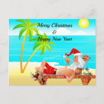 Beach Christmas Postcard<br><div class="desc">Santa Claus At Beach,  Christmas On Beach,  Sea,  Sand,  Celebration</div>