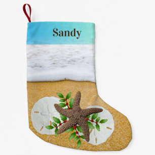 Beach Christmas Sand Dollars Double Sided Small Christmas Stocking