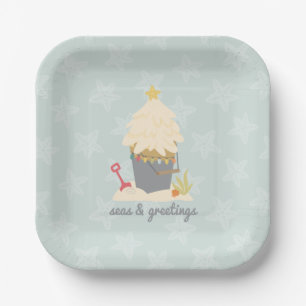 Beach Christmas Sand Pail Paper Plate