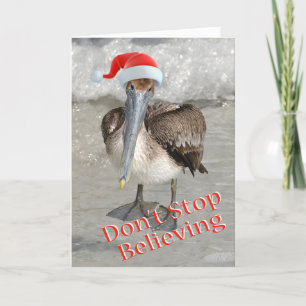 Beach Christmas Santa Pelican Holiday Card