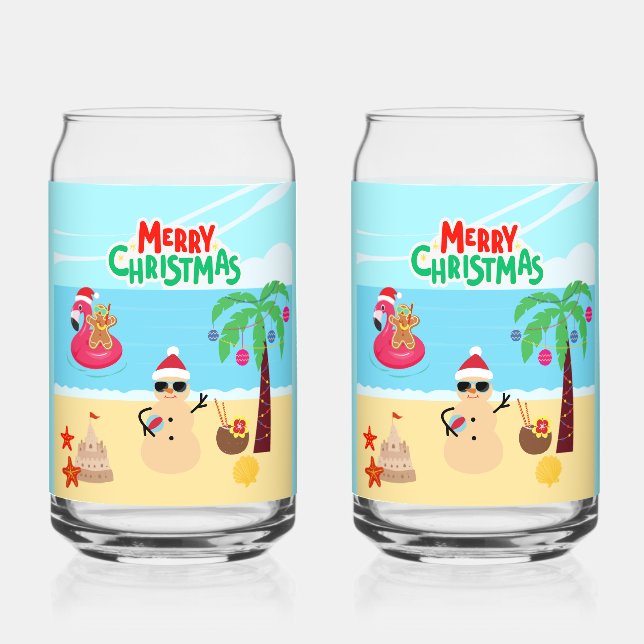 Beach Christmas Scene Can Glass (Front)
