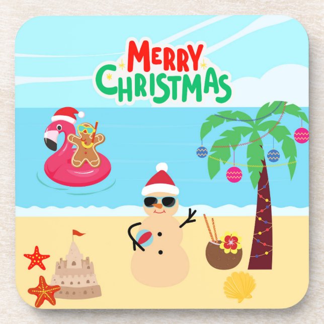 Beach Christmas Scene Coaster (Front)