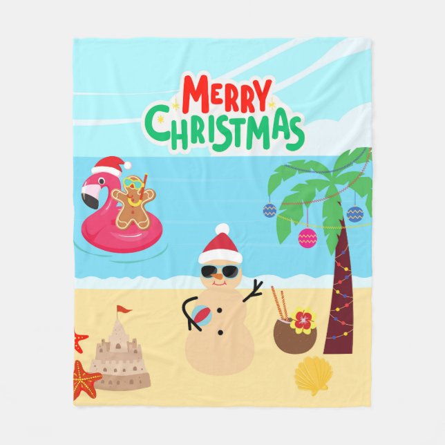 Beach Christmas Scene Fleece Blanket (Front)