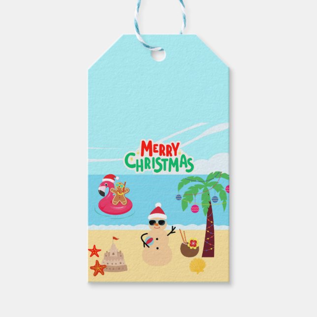 Beach Christmas Scene Gift Tags (Front)