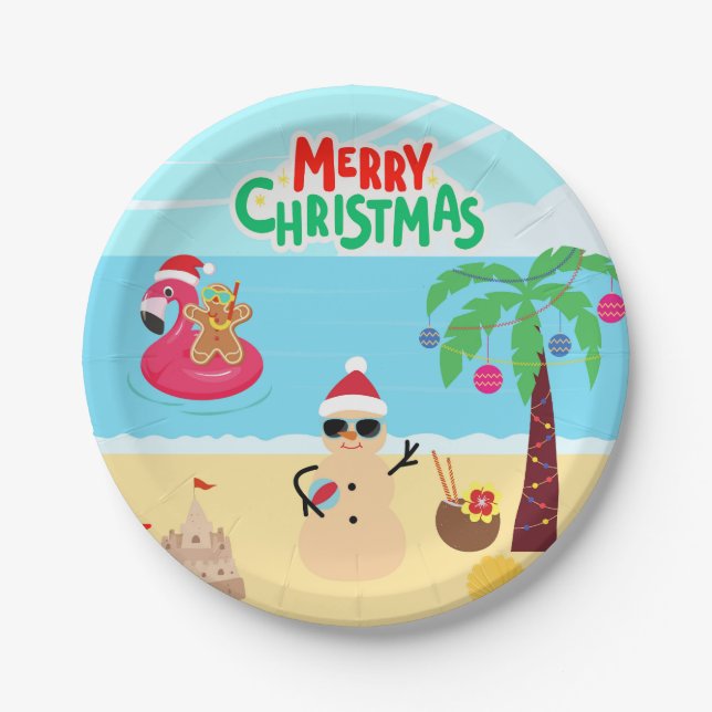 Beach Christmas Scene Paper Plate (Front)