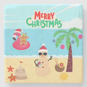 Beach Christmas Scene Stone Coaster