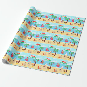 Beach Christmas Scene Wrapping Paper