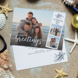 Beach Christmas Script 3 Photo Collage Holiday Card<br><div class="desc">Add your family photos,  name,  and year date to this unique beach inspired holiday card,  with elegant script overlay “Seas ‘n Greetings” over the main photo,  and a special message on the back.</div>