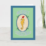 Beach Christmas Sea Santa Holiday Card<br><div class="desc">Send your warmest seaside wished this Season with these Beach Christmas Sea Santa holiday cards. The cards have a vintage feel with a green and blue design featuring the words "Merry Christmas" in a fun font and a cute sea horse wearing a Santa hat.</div>