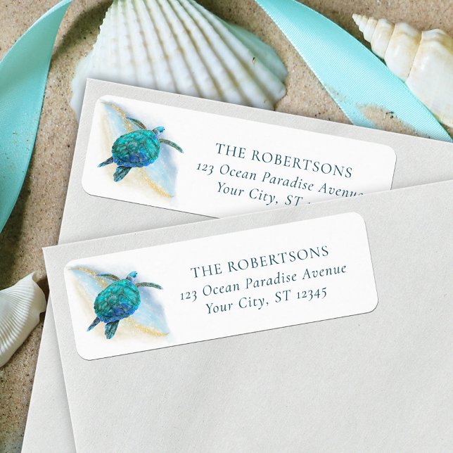 Beach Christmas Sea Turtle Glitter Return Address Label (Creator Uploaded)