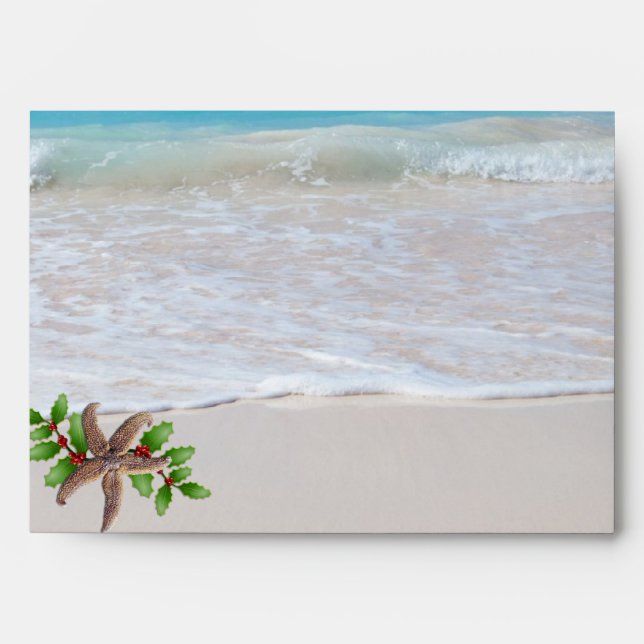 Beach Christmas Seaside Background Envelope (Front)