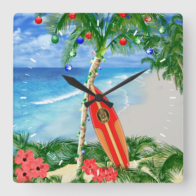 Beach Christmas Square Wall Clock (Front)