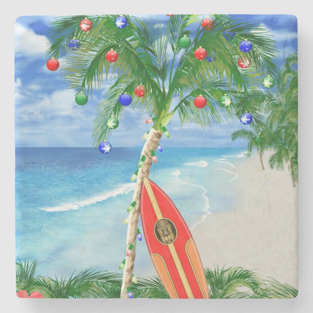 Beach Christmas Stone Coaster (Front)