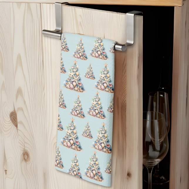 Beach Christmas Tea Towel (Beach Christmas kitchen towel )