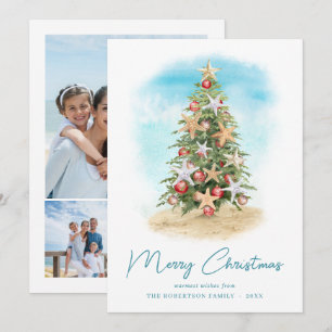 Beach Christmas Tree 3 Photo Holiday Card