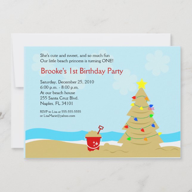 Beach Christmas Tree Castle 5x7 Custom Invitation (Front)