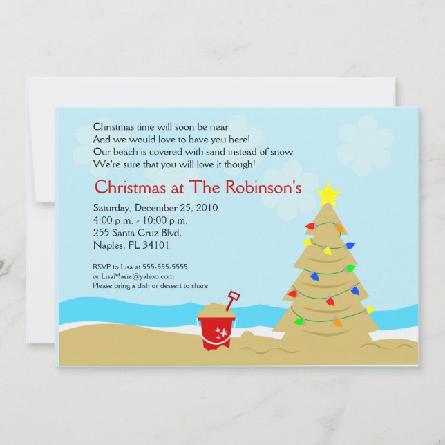 Beach Christmas Tree Castle 5x7 Custom Invitation (Front)