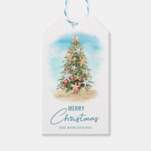 Beach Christmas Tree Coastal  Gift Tags