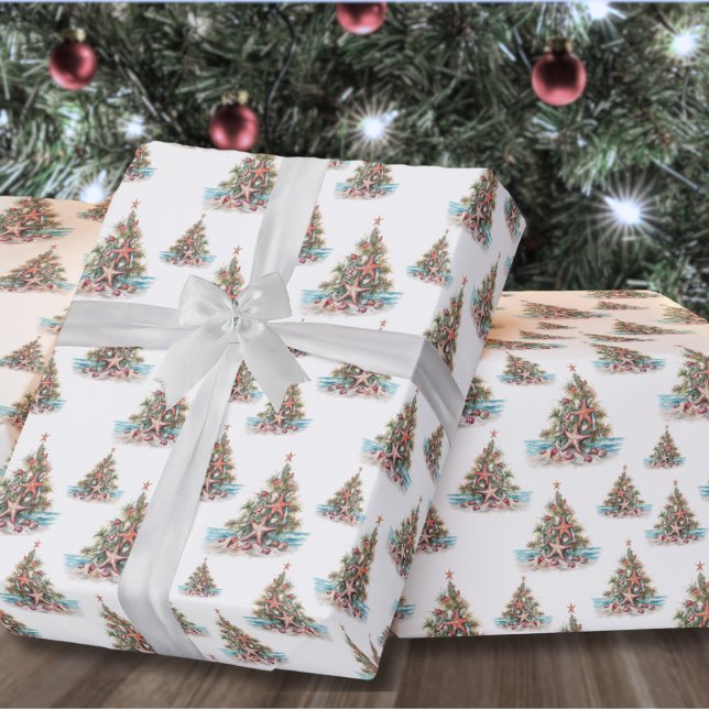Beach Christmas Tree Pattern Wrapping Paper (Beach Shell Christmas Tree Pattern Wrapping Paper)