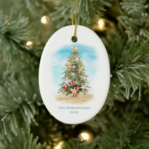 Beach Christmas Tree Photo Ceramic Ornament