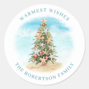 Beach Christmas Tree Starfish Classic Round Sticker