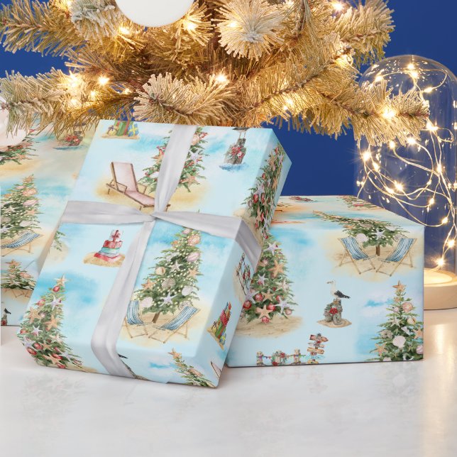 Beach Christmas Trees Wrapping Paper (Holidays)