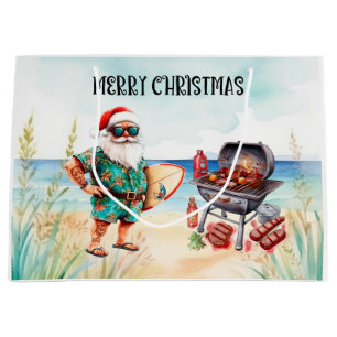 Beach Christmas with Surfer Santa Barbecue  Large Gift Bag