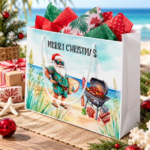Beach Christmas with Surfer Santa Barbecue Large Gift Bag