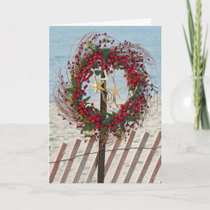 Beach Christmas wreath Holiday Card